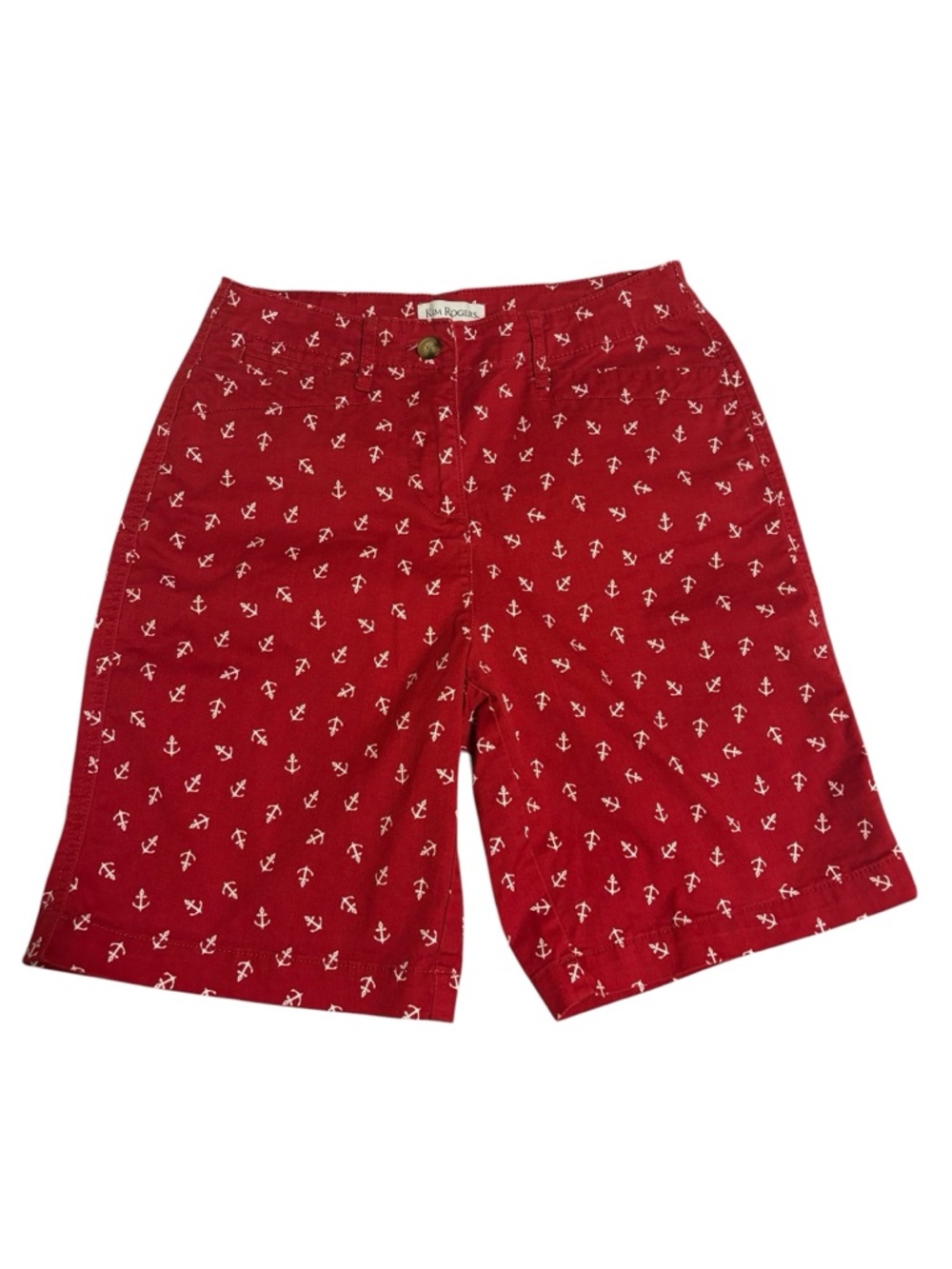Kim Rogers Red Shorts with White Anchor Print Size 6
